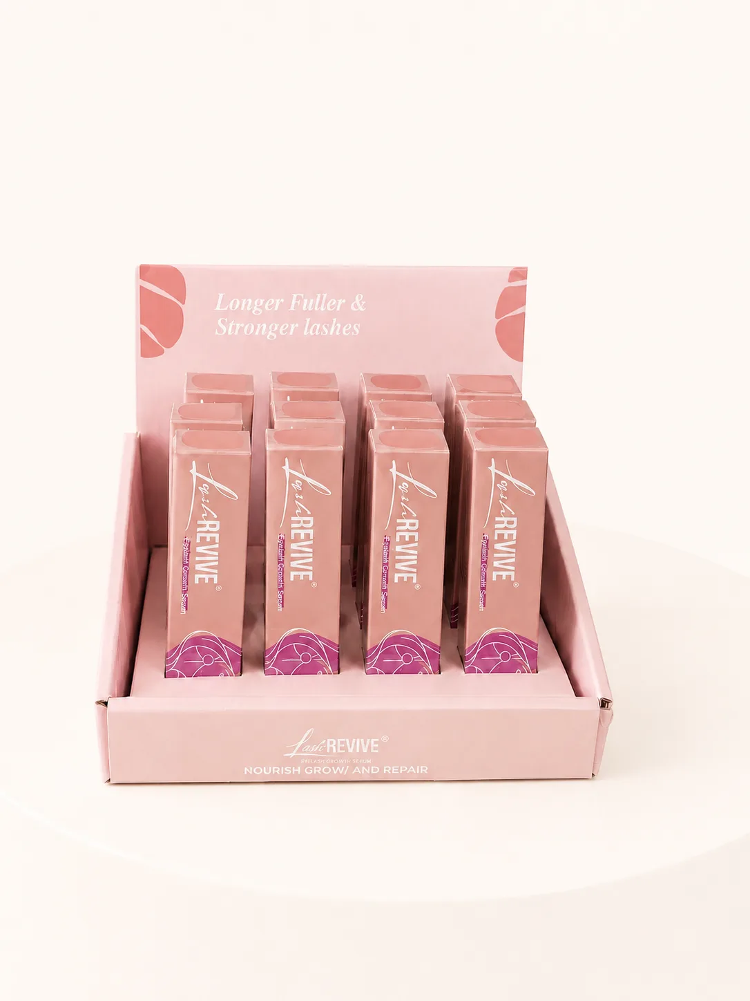 LashRevive wholesale display of 12 serum packs